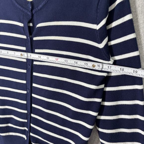 Cardigan Sweater Small Navy Striped Button Thin Sailor Basic Capsule Church - Picture 6 of 9